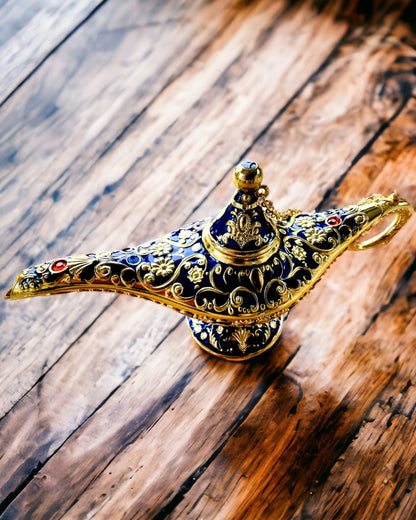 Magisk Aladdin-lampe med gravering - Mørk marineblå variant, flettet med gull