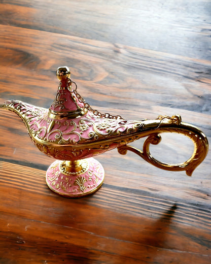 Magisk Aladdin-lampe med gravering - Rosa variant, flettet med gull