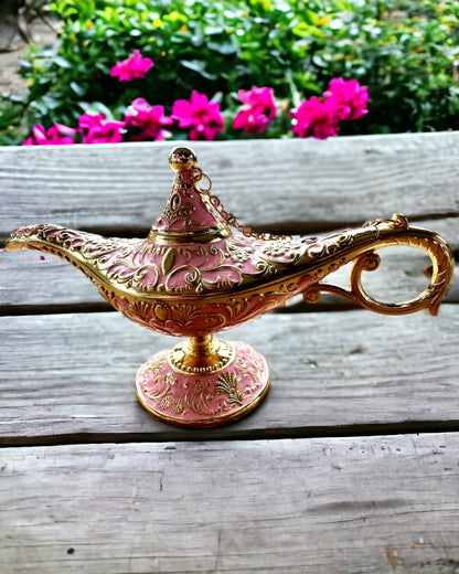 Magisk Aladdin-lampe med gravering - Rosa variant, flettet med gull