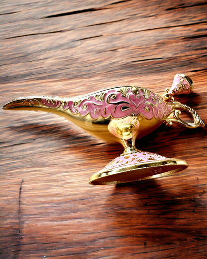 Magisk Aladdin-lampe med gravering - Rosa variant, flettet med gull